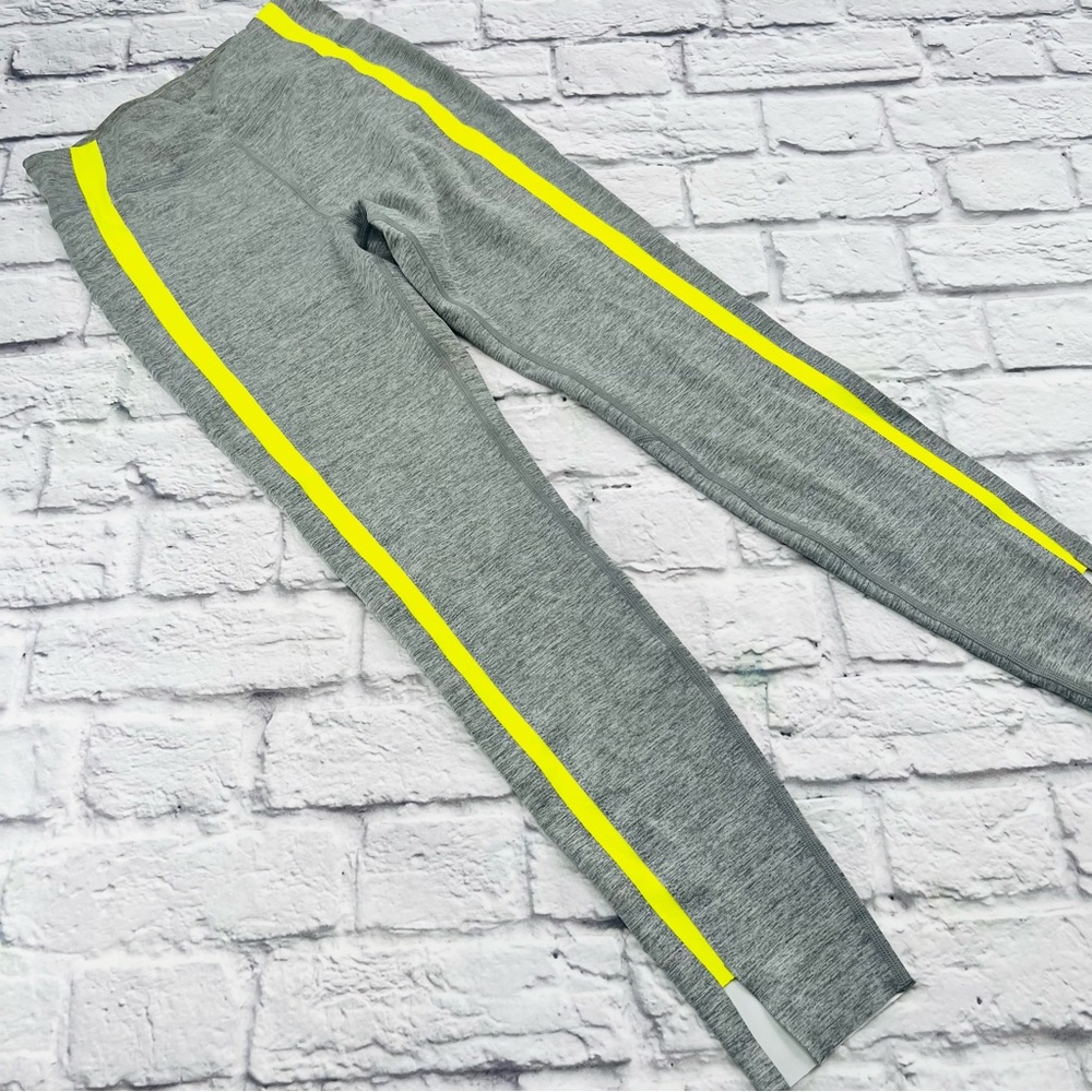 ZYIA Active Gray Leggings with Neon Yellow Stripe Size 2 Yoga Athleisure Running